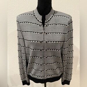 St. John Collection Black & White Knit Jacket Zip Front Size 10 Marie Gray